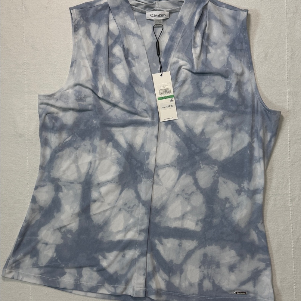 Calvin Klein Women's Gray Tie-Dye Blouse